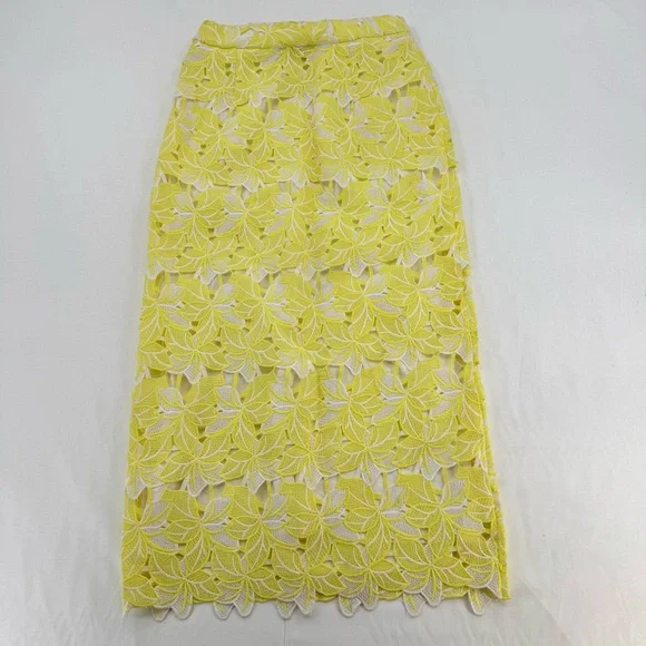 New Anthropologie Sunday In Brooklyn Buttercup Yellow Eyelet Midi Skirt - Picture 5 of 12